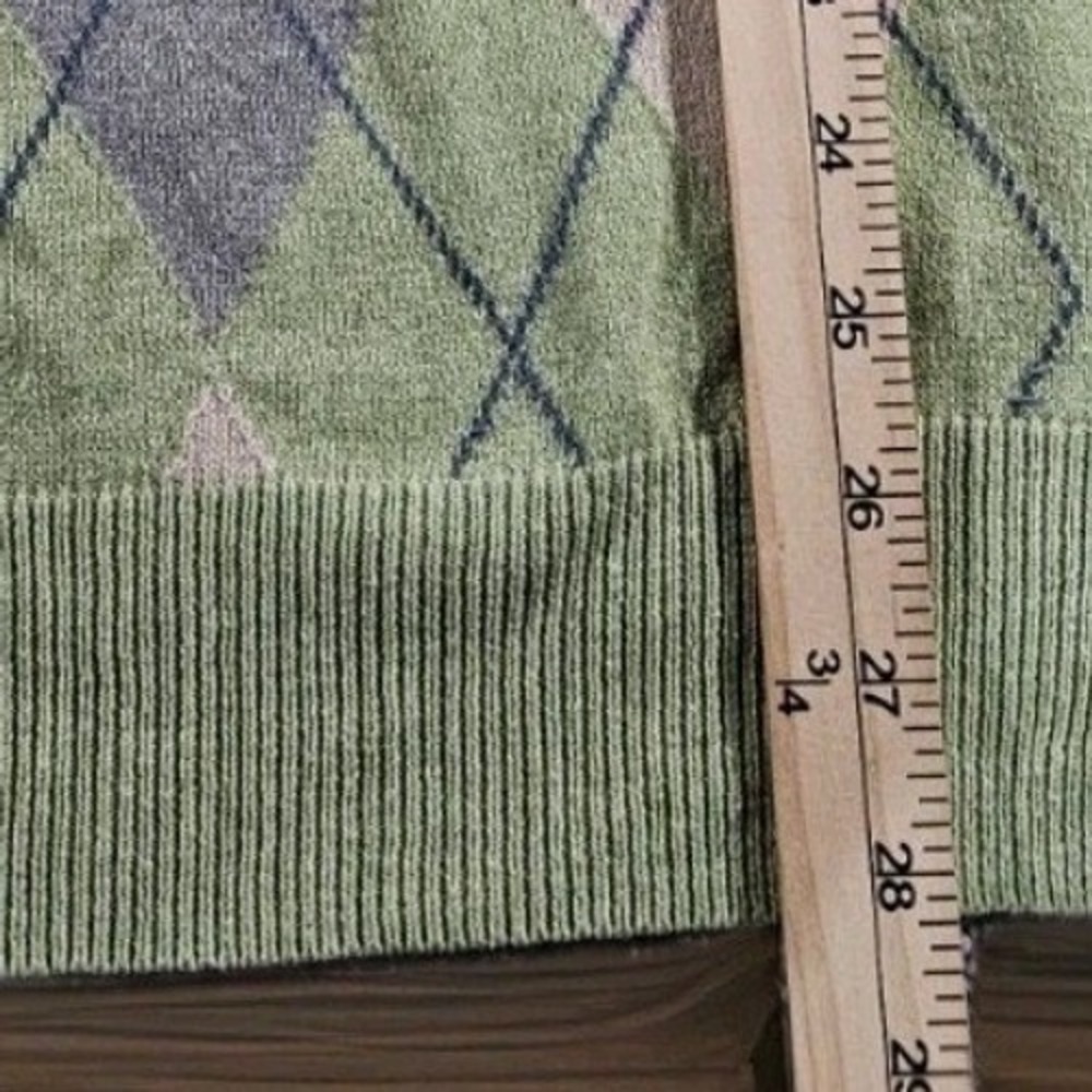 IZOD Argyle Sweater Mens L Green V-Neck Long Sleeve Knit Pullover Y2K Preppy - Picture 5 of 9
